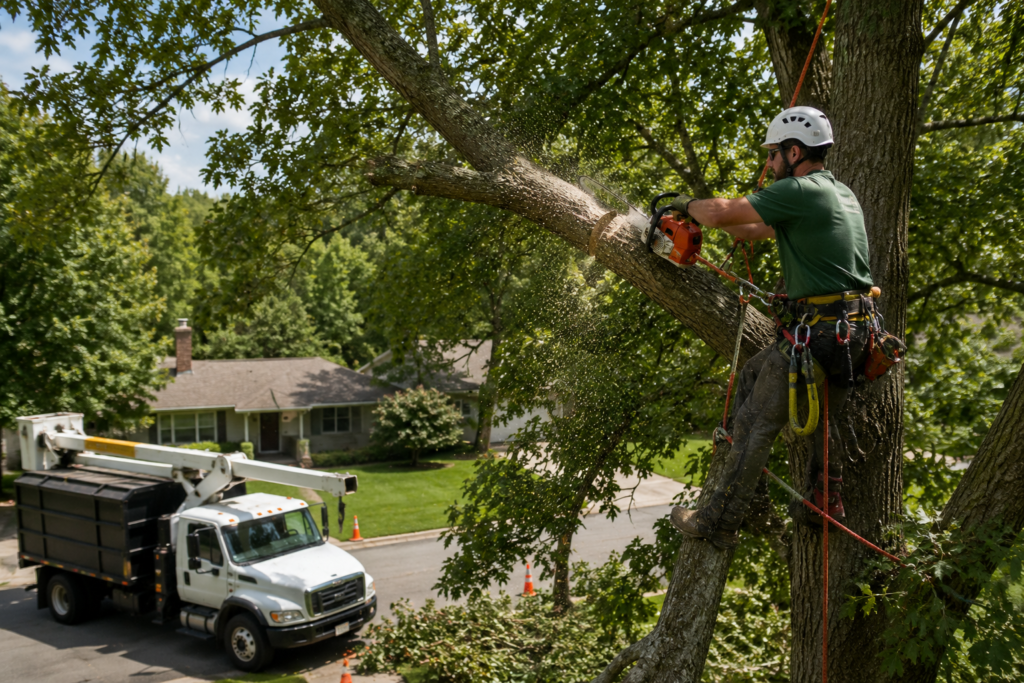 Tree service Dayton Ohio professional removing a tree